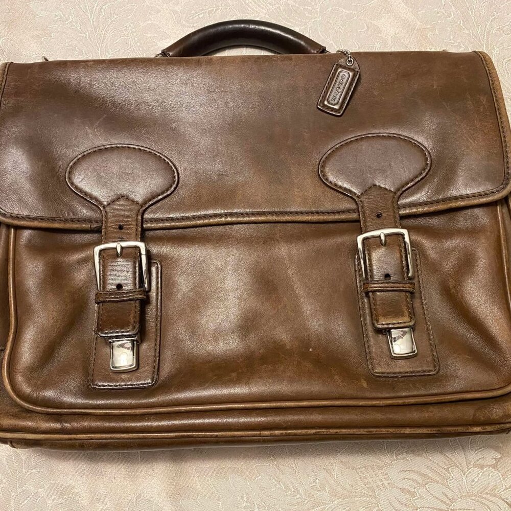 Coach Brown Laptop Bag with Nickel Accents